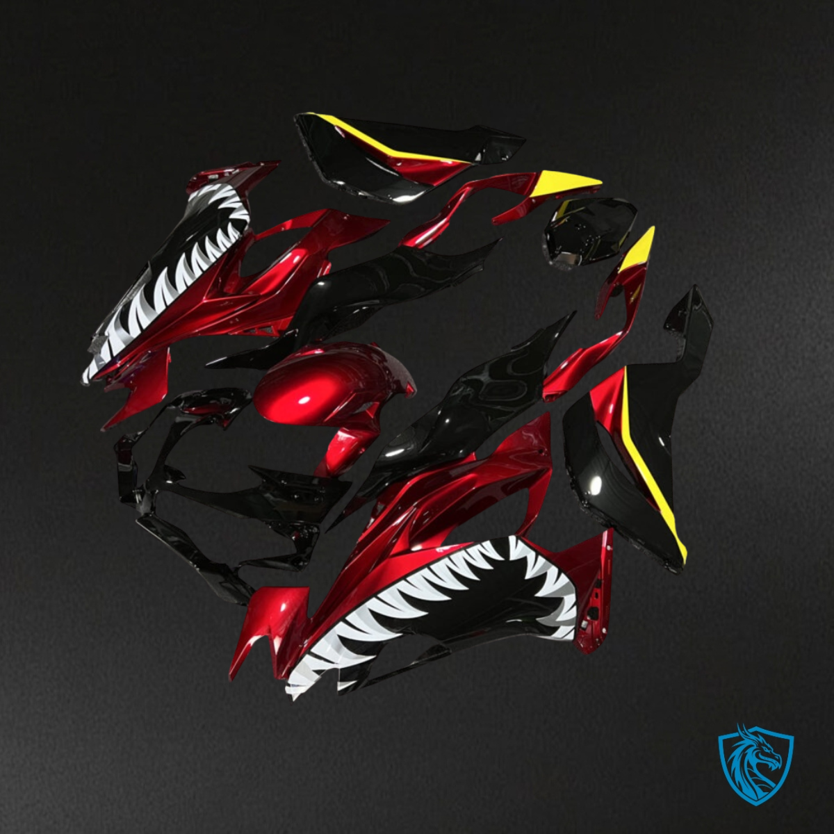 Kawasaki ZX6R (2019-2023) Gloss Red, Black & Yellow Shark Fairing Kit | ABS Bodywork