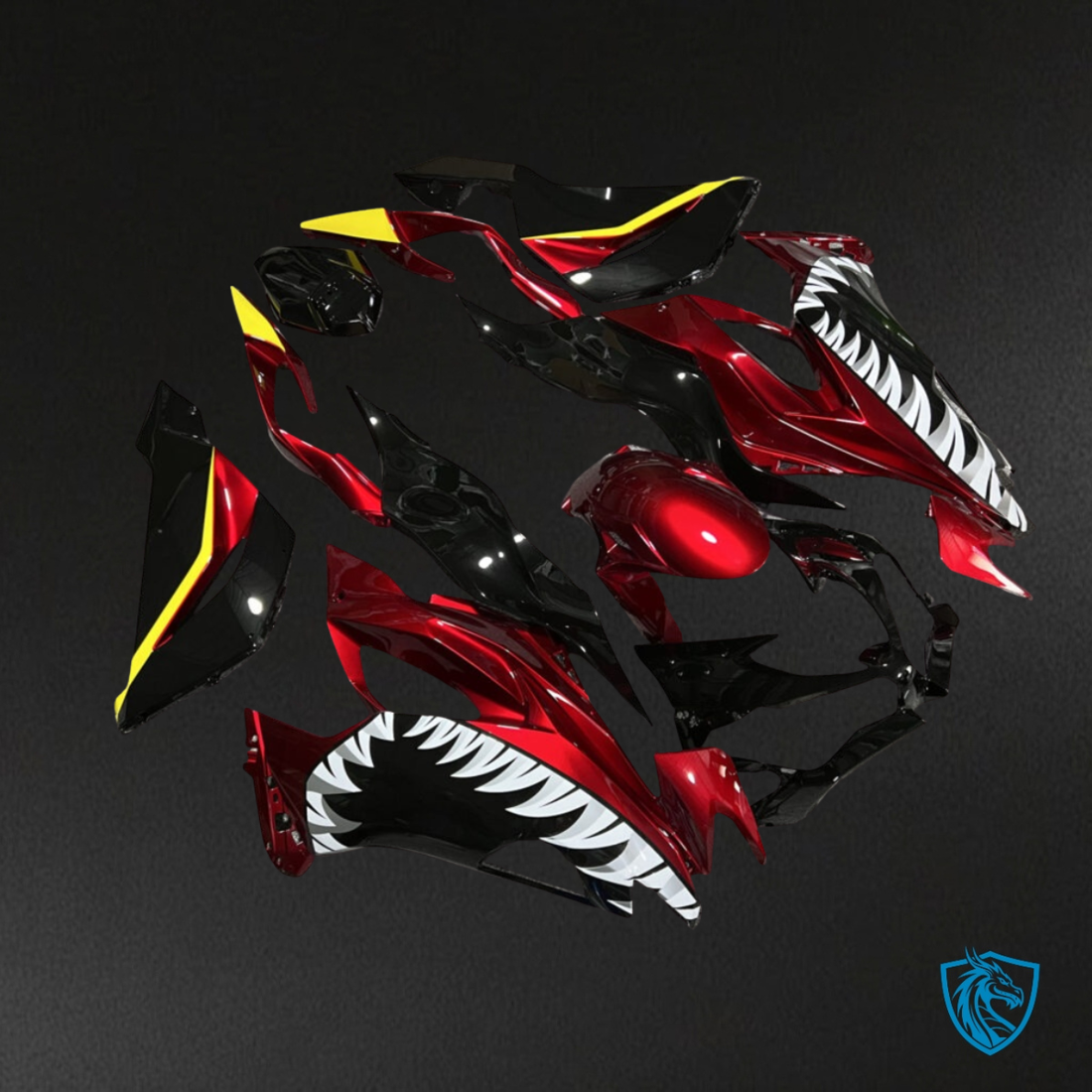 Kawasaki ZX6R (2019-2023) Gloss Red, Black & Yellow Shark Fairing Kit | ABS Bodywork