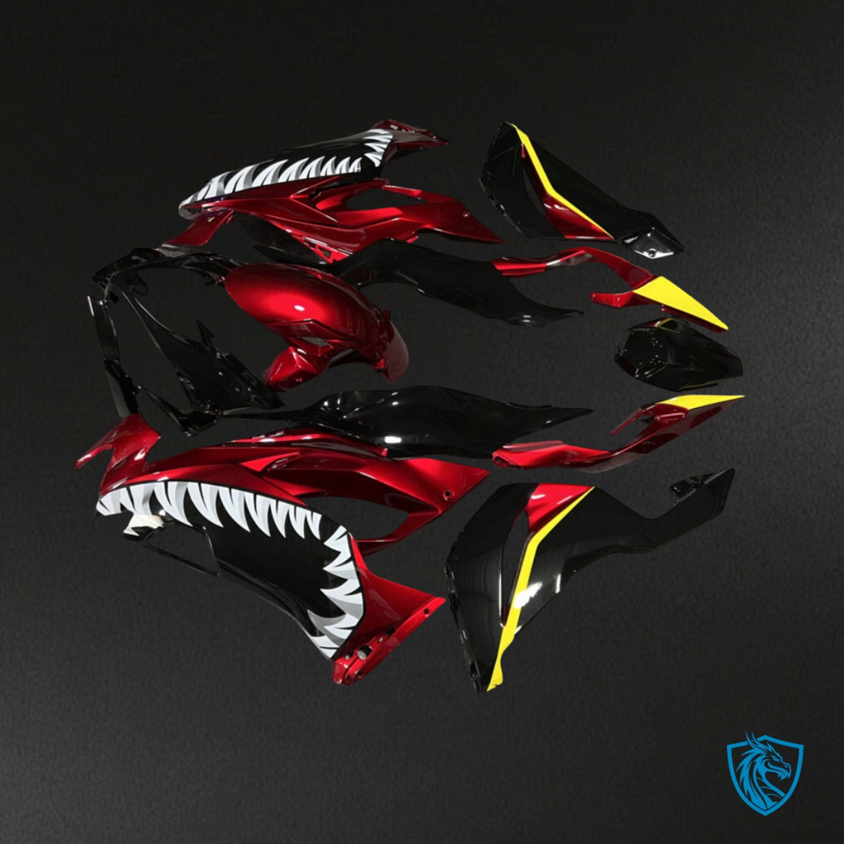 Kawasaki ZX6R (2019-2023) Gloss Red, Black & Yellow Shark Fairing Kit | ABS Bodywork