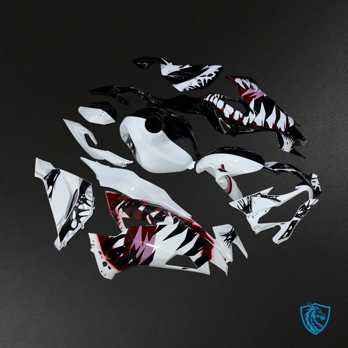 Kawasaki ZX6R (2019-2023) Gloss White & Black Split Venom - Custom ABS Fairing Kit