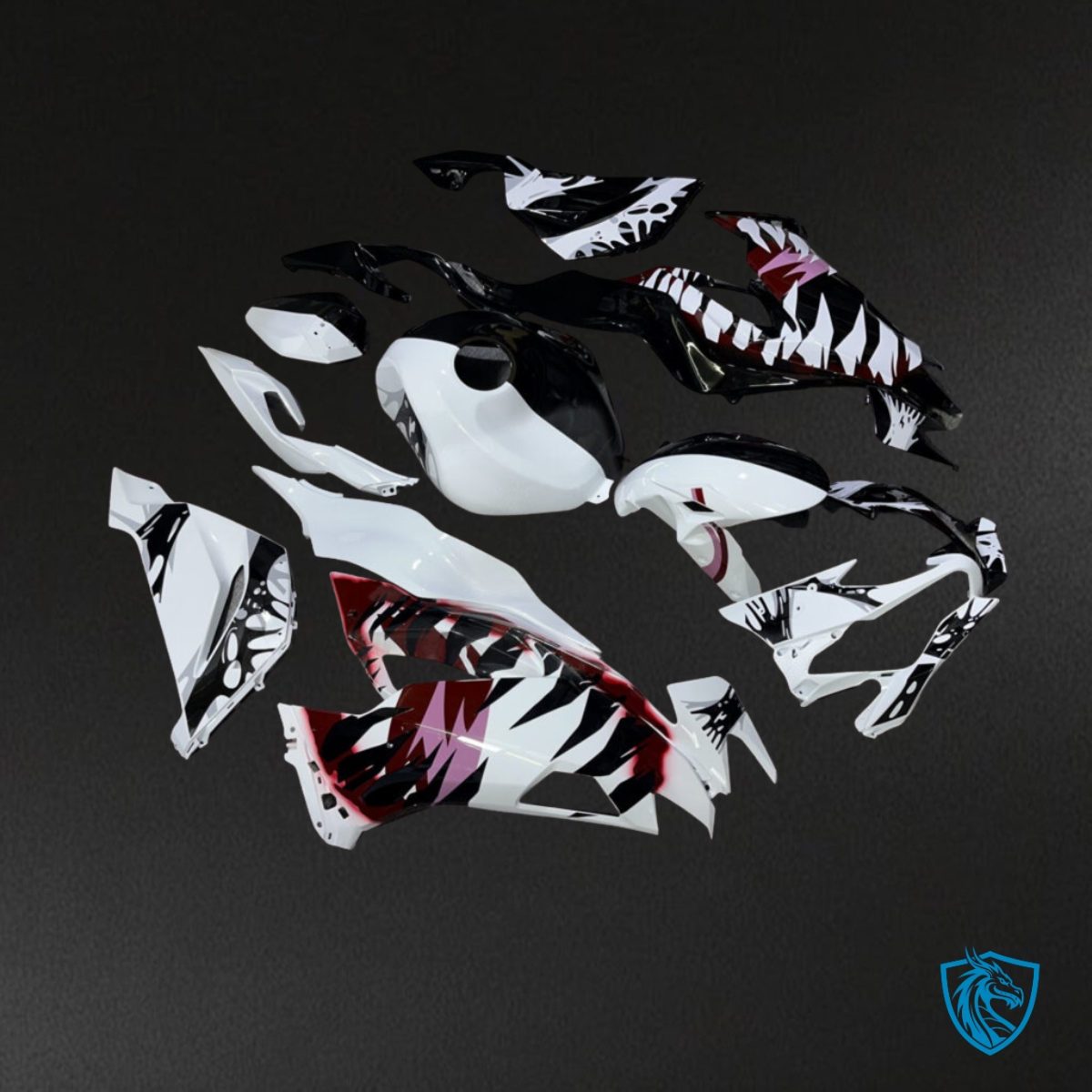 Kawasaki ZX6R (2019-2023) Gloss White & Black Shark - Custom ABS Fairing Kit
