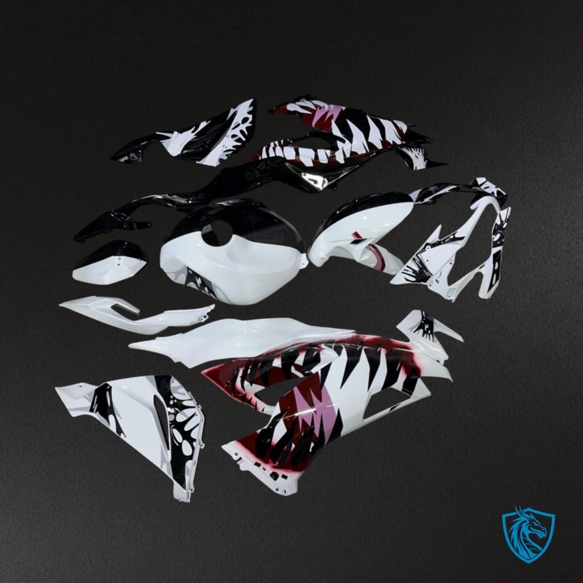 Kawasaki ZX6R (2019-2023) Gloss White & Black Shark - Custom ABS Fairing Kit