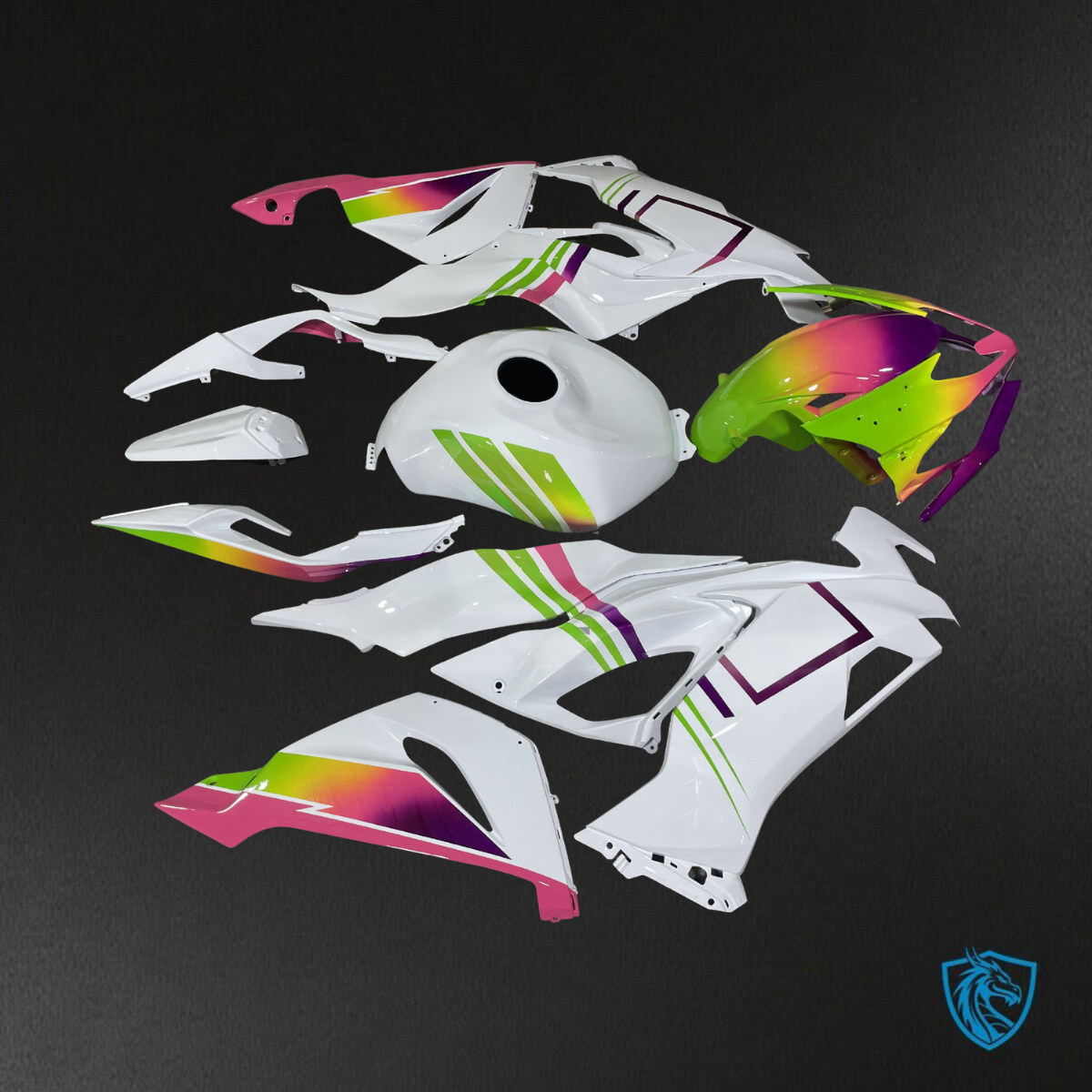 Kawasaki ZX6R (2019-2023) Gloss White, Green & Pink ABS Bodywork - Fairings Kit