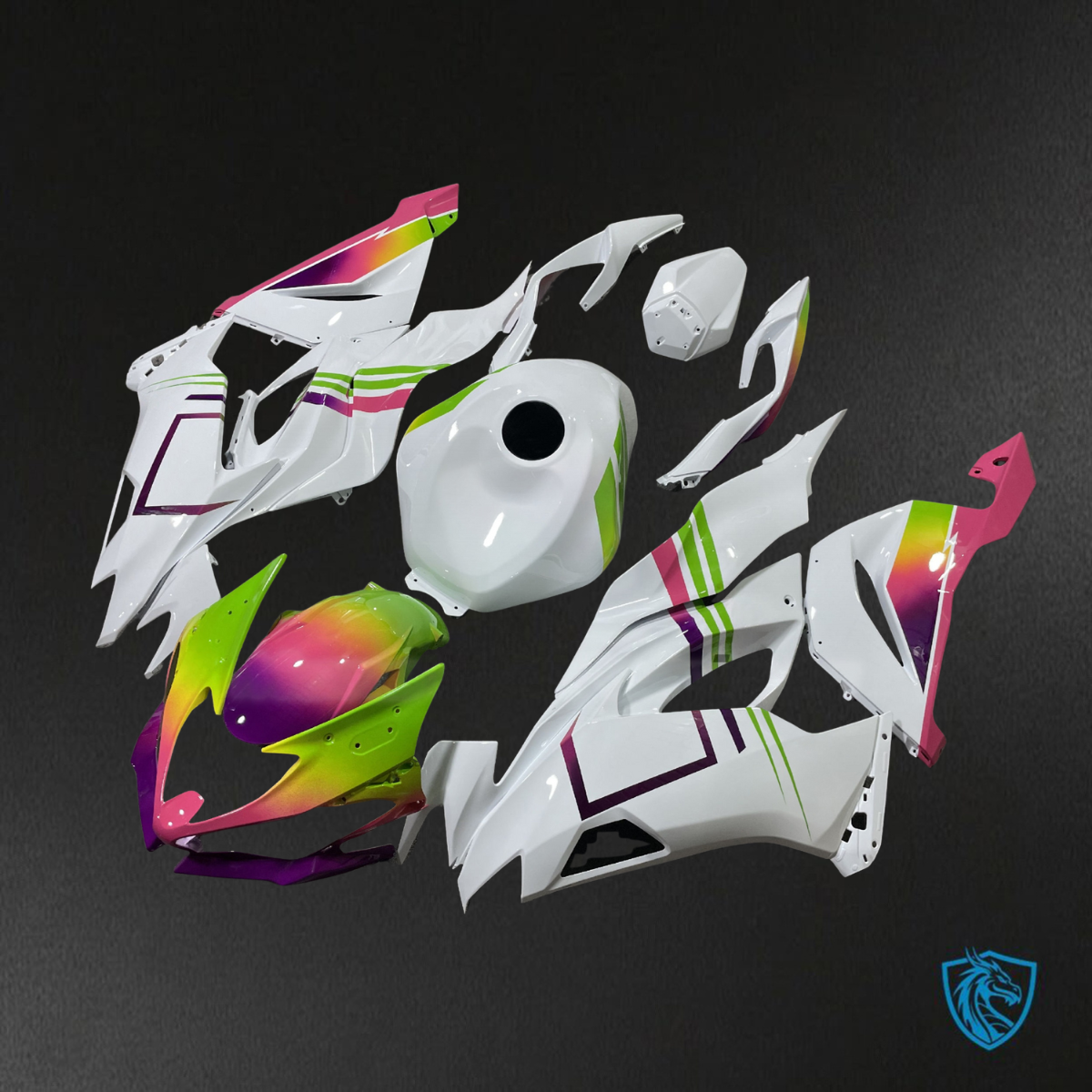 Kawasaki ZX6R (2019-2023) Gloss White, Green & Pink ABS Bodywork - Fairings Kit