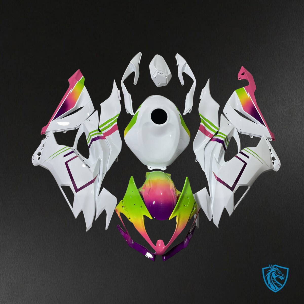 Kawasaki ZX6R (2019-2023) Gloss White, Green & Pink ABS Bodywork - Fairings Kit