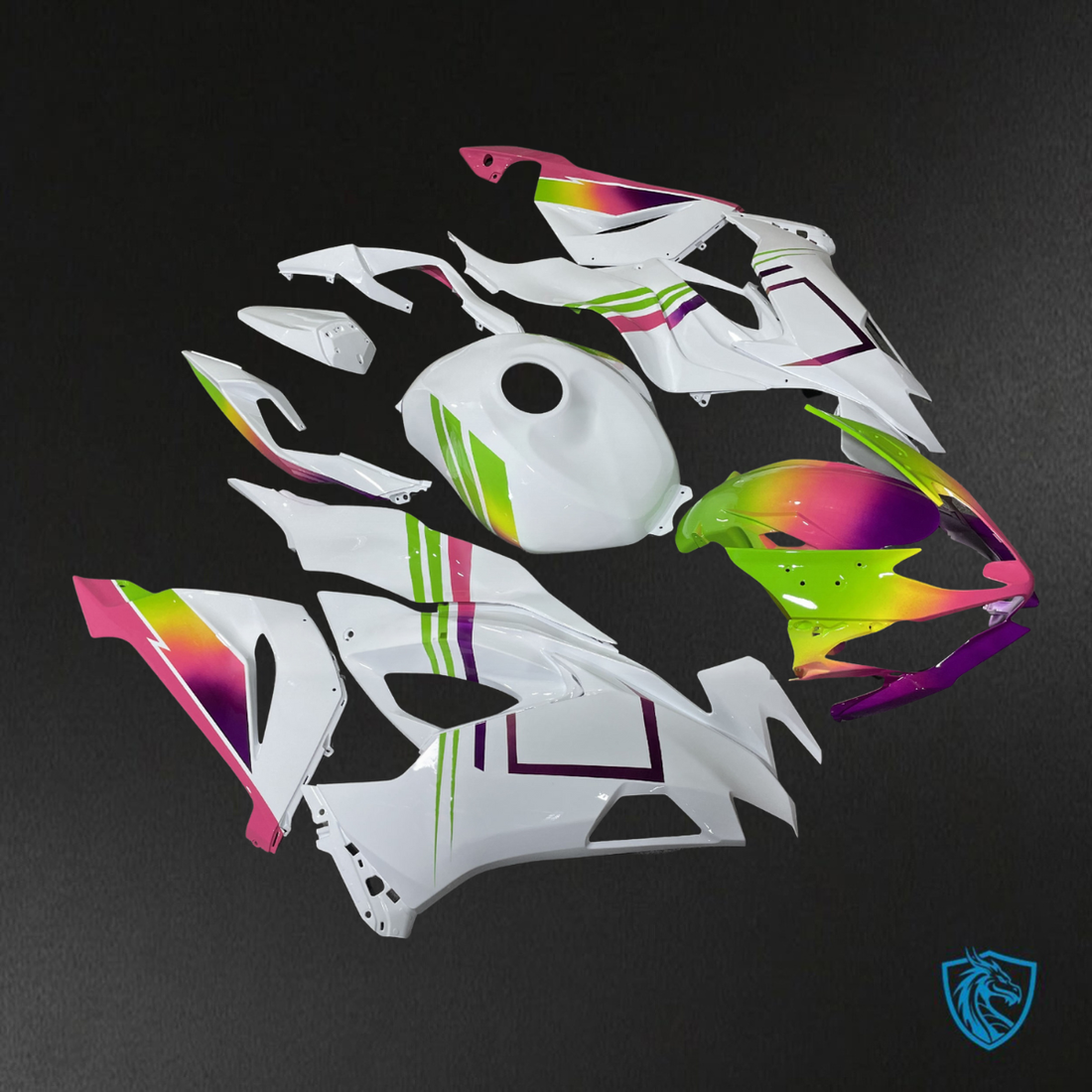 Kawasaki ZX6R (2019-2023) Gloss White, Green & Pink ABS Bodywork - Fairings Kit