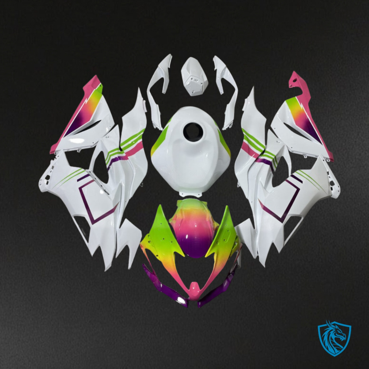 Kawasaki ZX6R (2019-2023) Gloss White, Green & Pink - MERGEment Motorcycle Fairings Kit