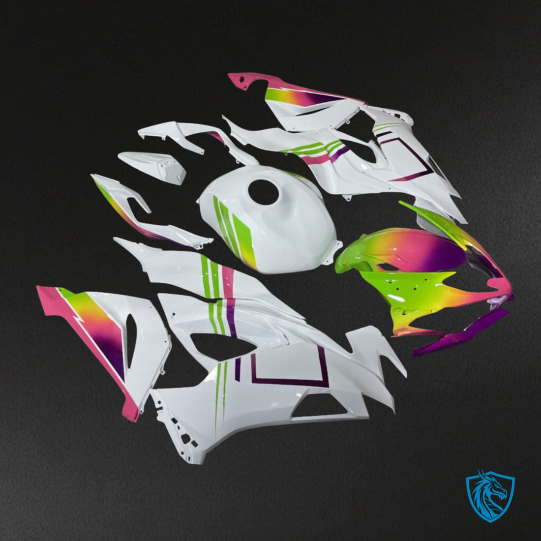 Kawasaki ZX6R (2019-2023) Gloss White, Green & Pink - MERGEment Motorcycle Fairings Kit