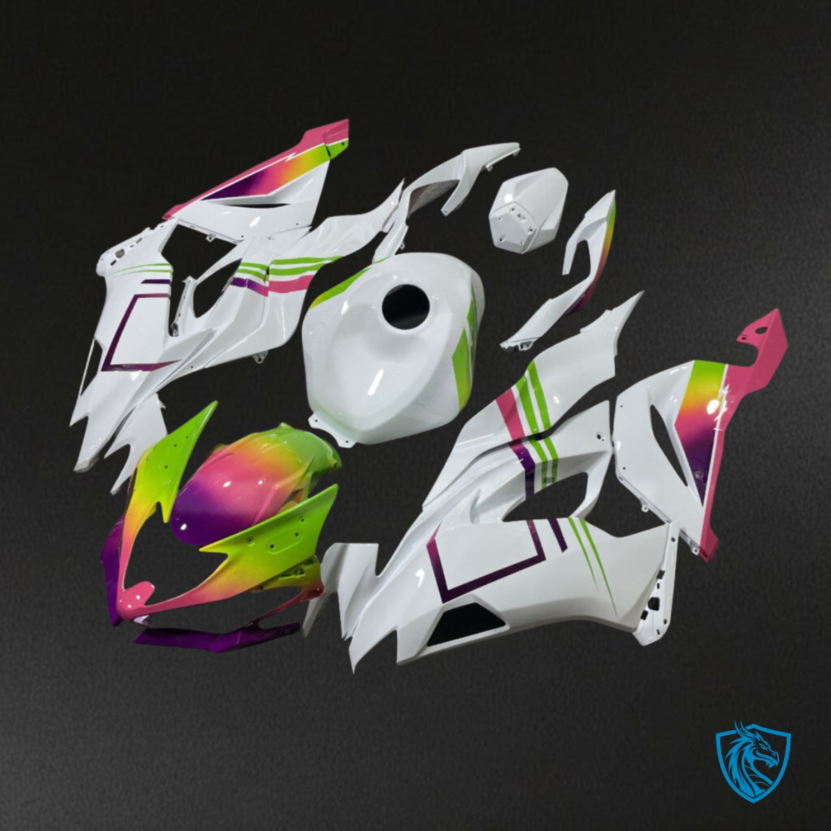 Kawasaki ZX6R (2019-2023) Gloss White, Green & Pink - MERGEment Motorcycle Fairings Kit
