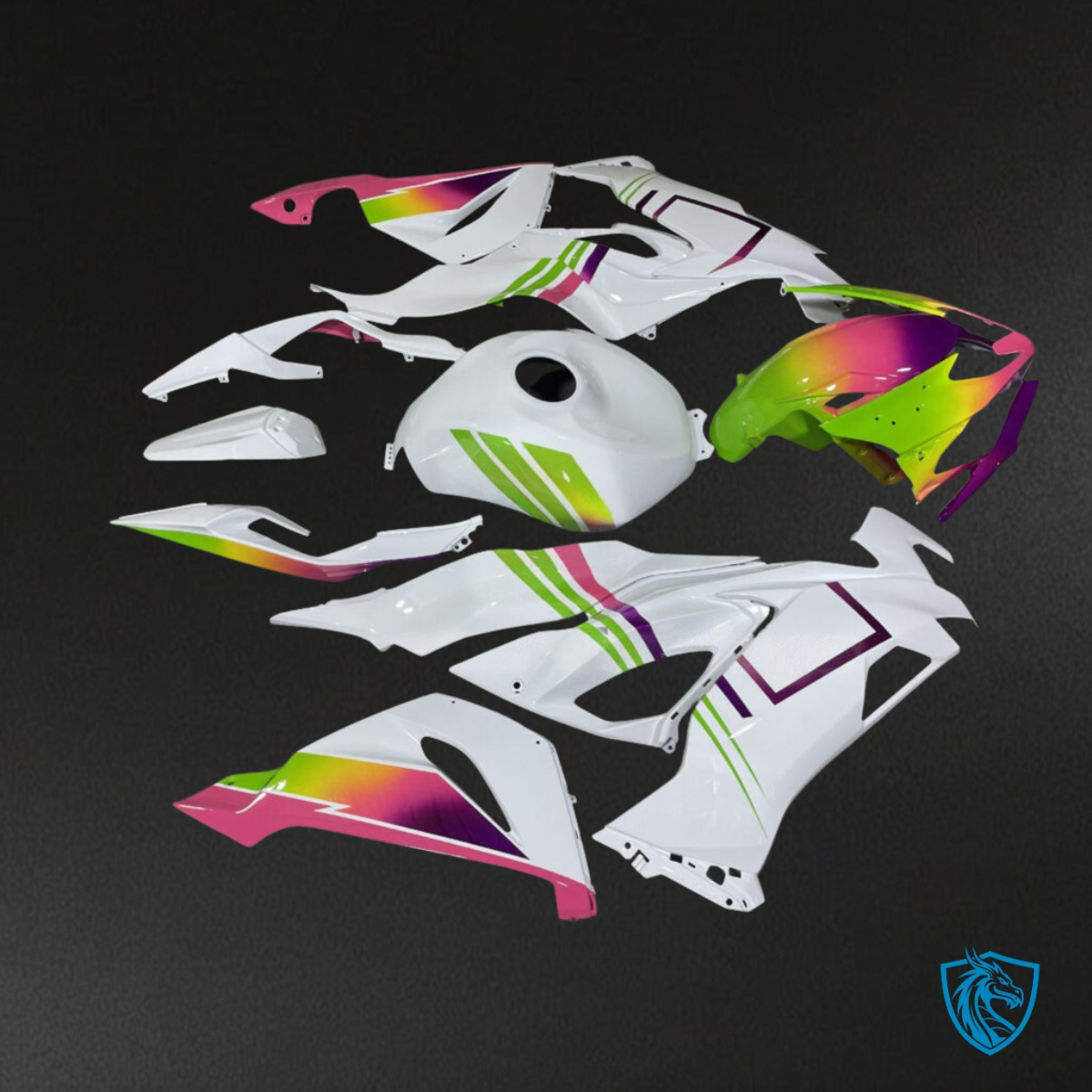 Kawasaki ZX6R (2019-2023) Gloss White, Green & Pink - MERGEment Motorcycle Fairings Kit