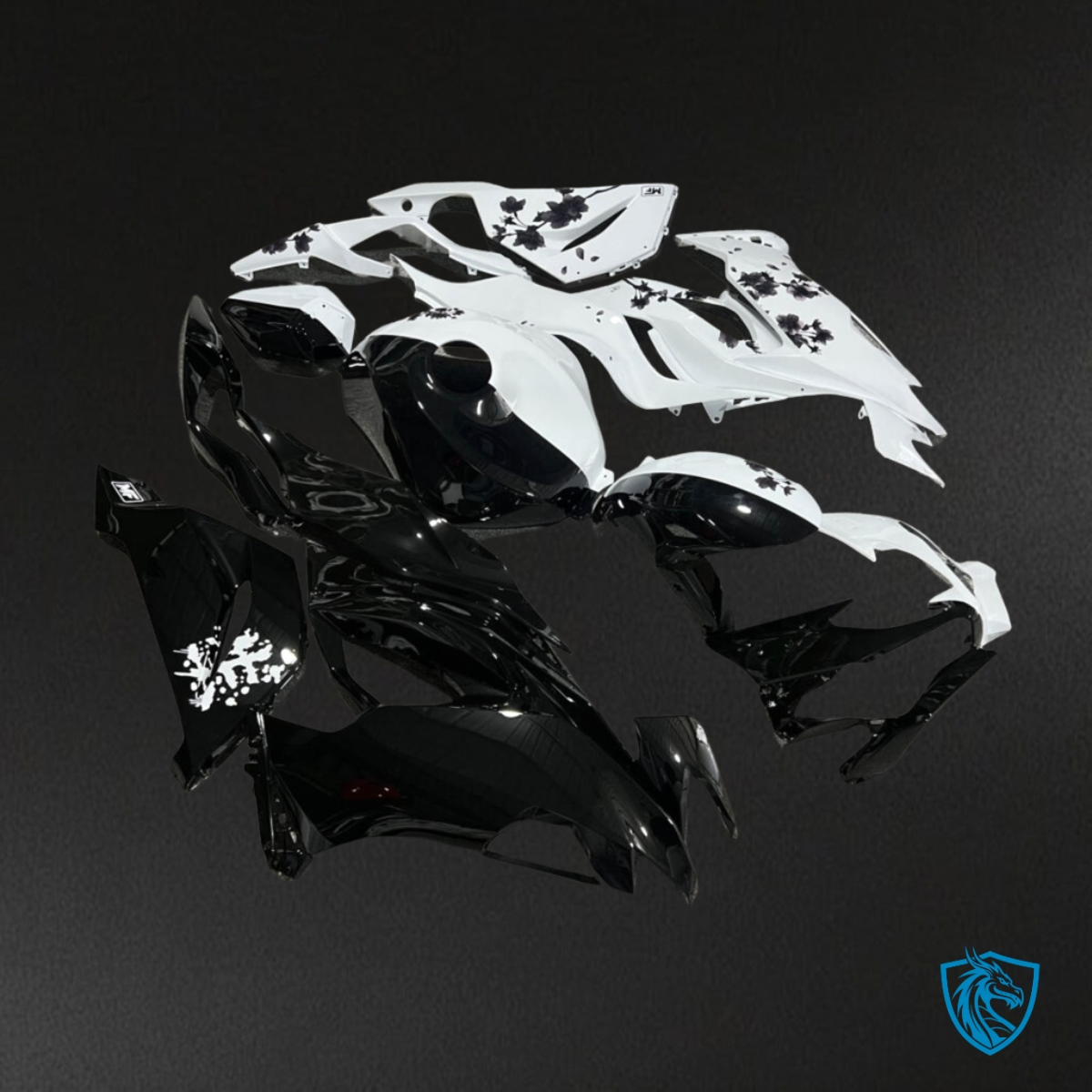 Kawasaki ZX6R (2019-2023) Gloss White & Black Carbon Fiber - Custom ABS Fairing Kit