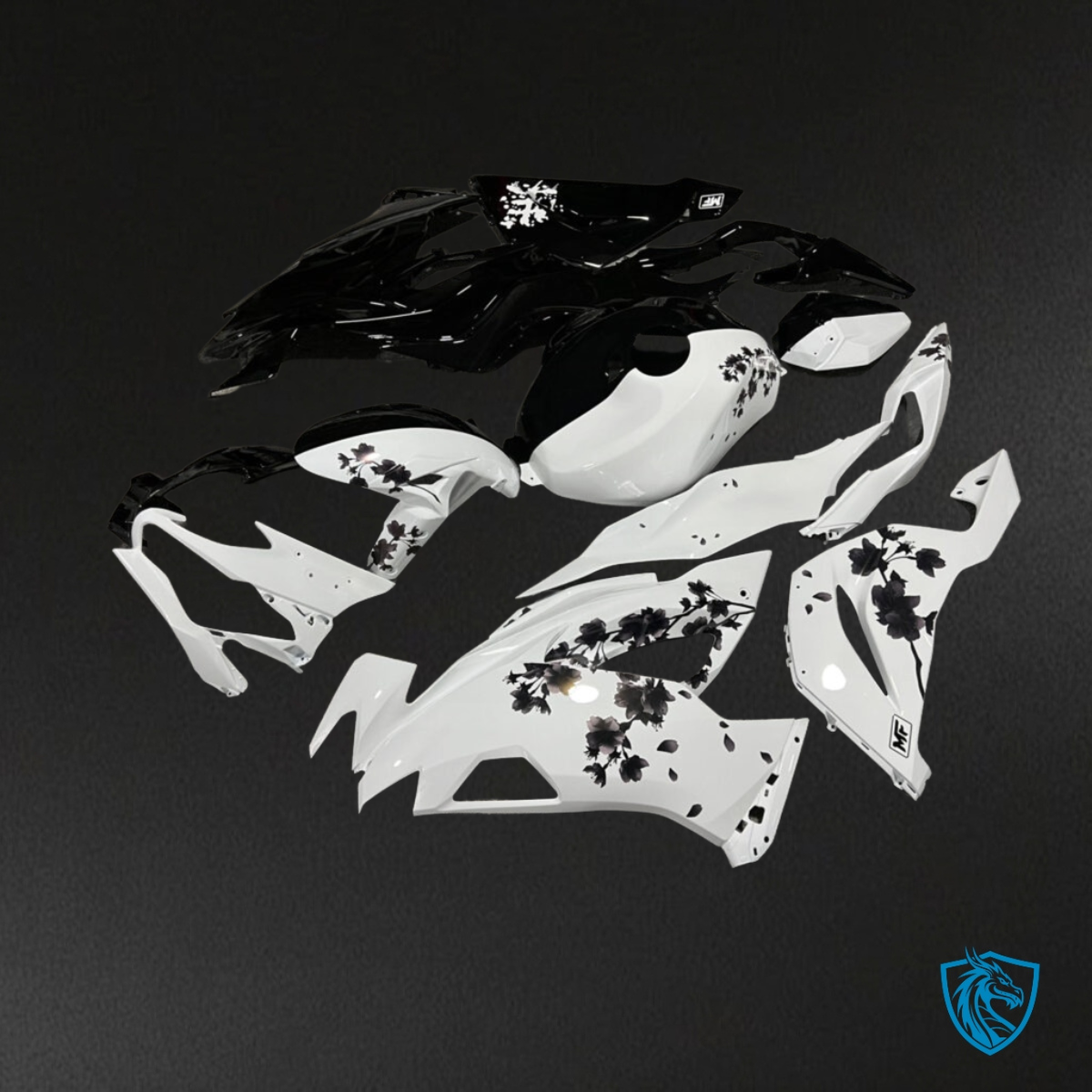 Kawasaki ZX6R (2019-2023) Gloss White & Black Carbon Fiber - Custom ABS Fairing Kit