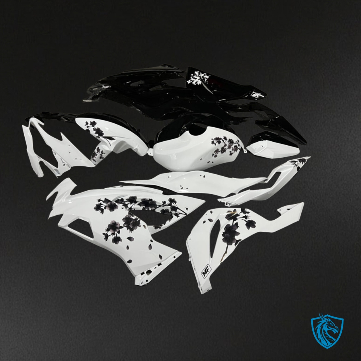 Kawasaki ZX6R (2019-2023) Gloss White & Black Carbon Fiber - Custom ABS Fairing Kit