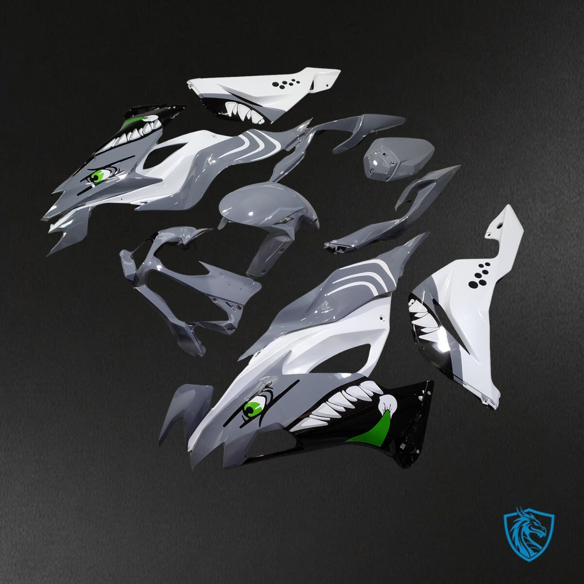 Kawasaki ZX6R (2019-2023) Gloss Gray & White Shark ABS Bodywork - Fairings Kit