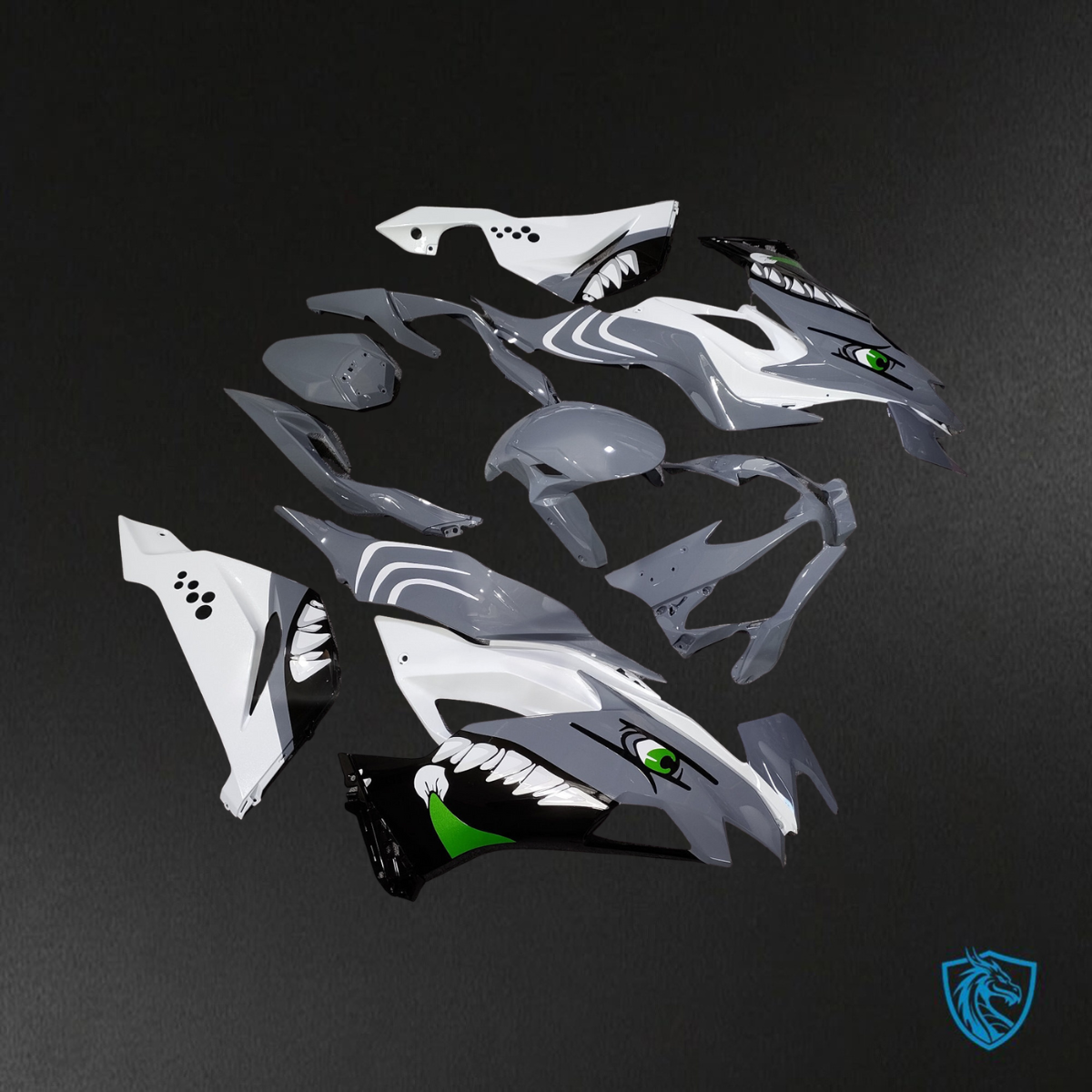 Kawasaki ZX6R (2019-2023) Gloss Gray & White Shark ABS Bodywork - Fairings Kit