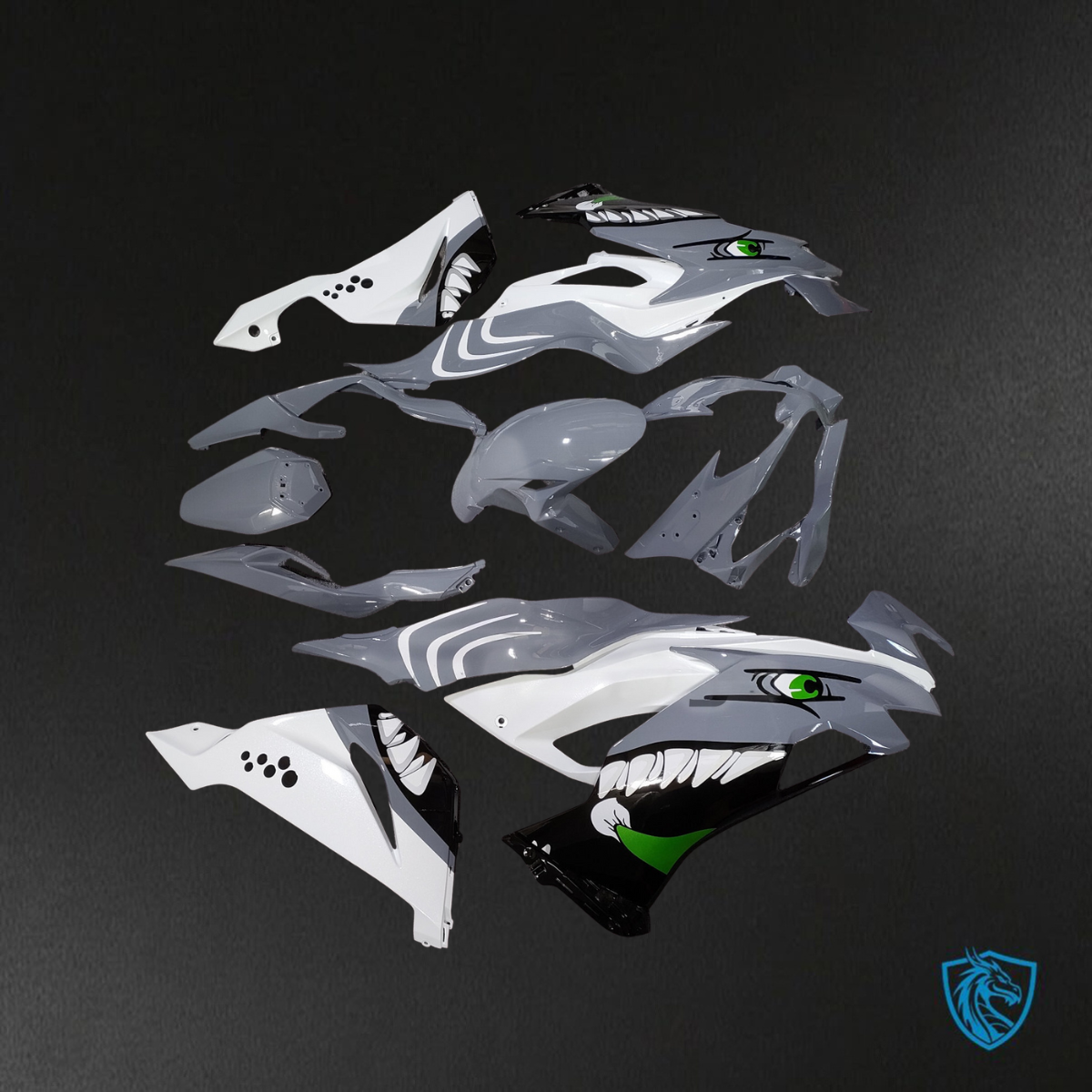 Kawasaki ZX6R (2019-2023) Gloss Gray & White Shark ABS Bodywork - Fairings Kit