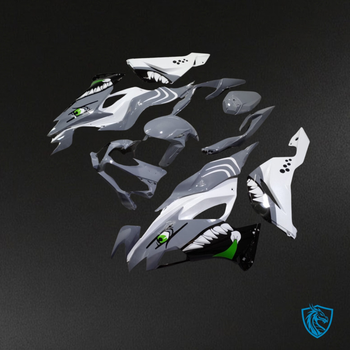 Kawasaki ZX6R (2019-2023) Gloss White & Gray Shark Fairing Kit | ABS Bodywork