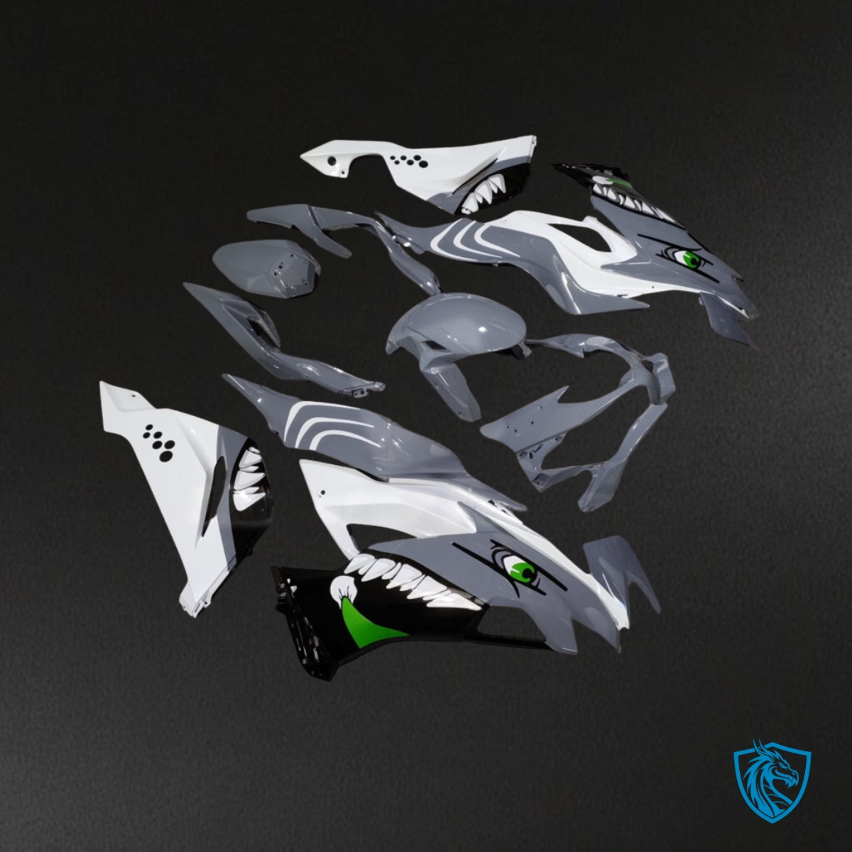 Kawasaki ZX6R (2019-2023) Gloss White & Gray Shark Fairing Kit | ABS Bodywork