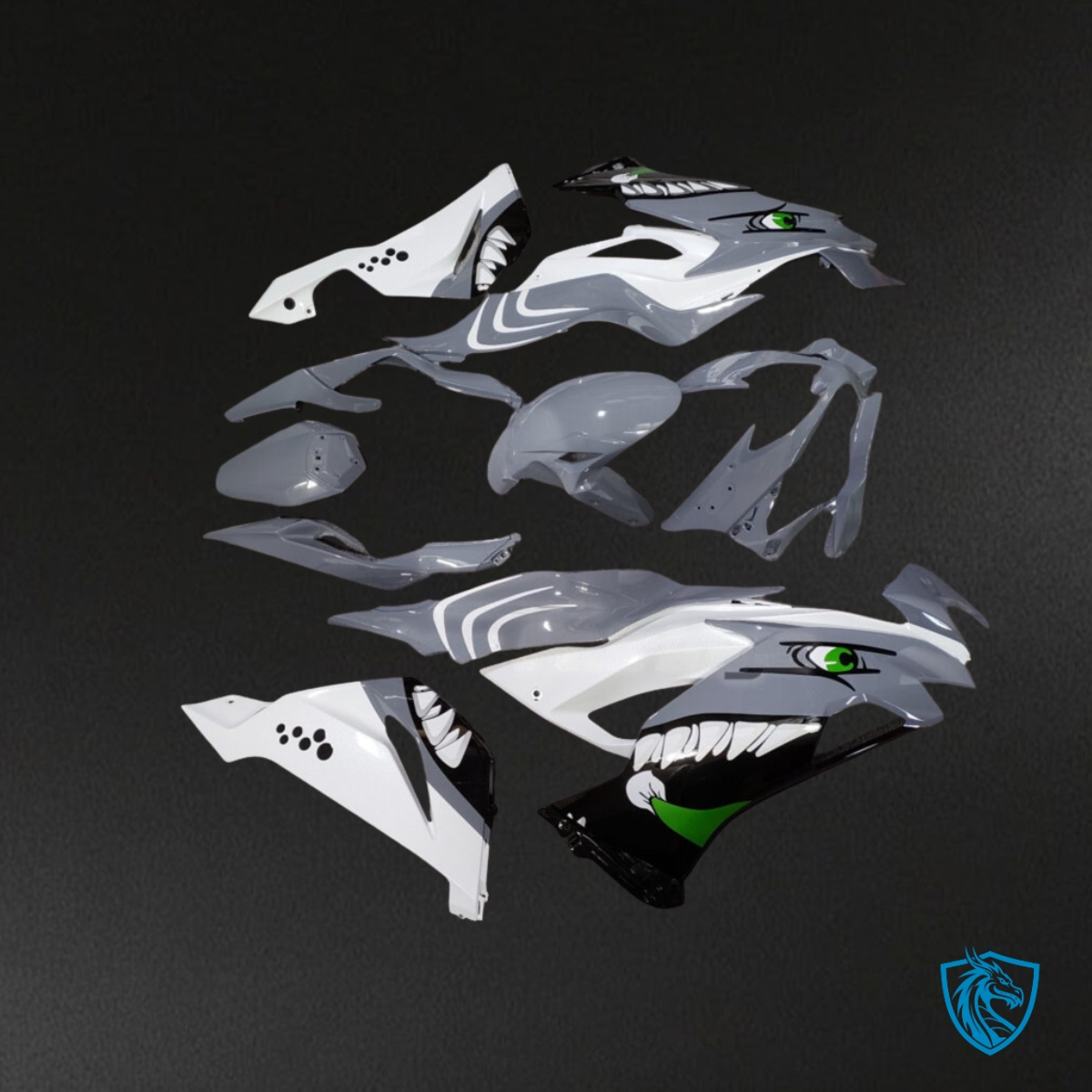 Kawasaki ZX6R (2019-2023) Gloss White & Gray Shark Fairing Kit | ABS Bodywork