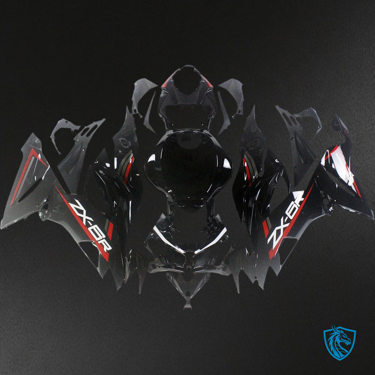 Kawasaki ZX6R (2019-2023) Glossy Red & Black - Fairing Kit