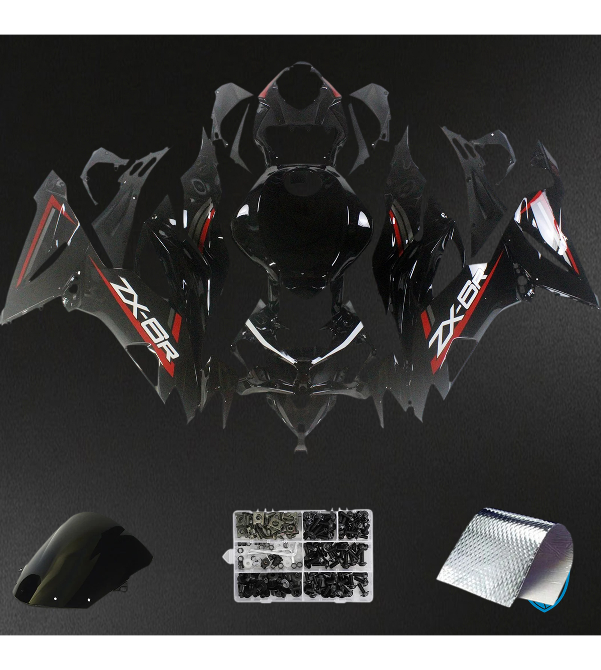 Kawasaki ZX6R (2019-2023) Glossy Red & Black - Fairing Kit