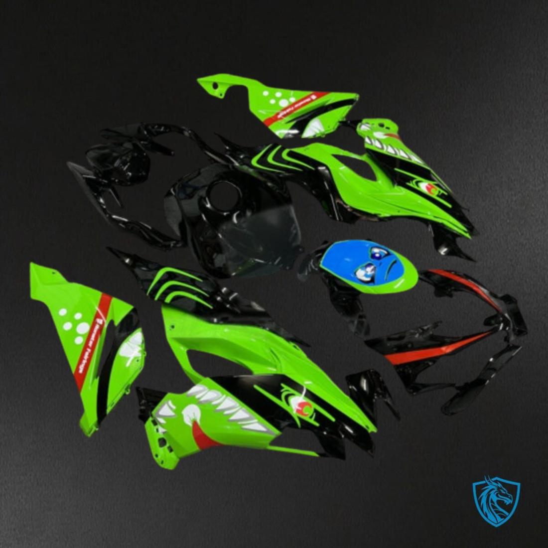 Kawasaki ZX6R (2019-2023) Black & Green Shark Fairings Kit - Aftermarket ABS Bodywork