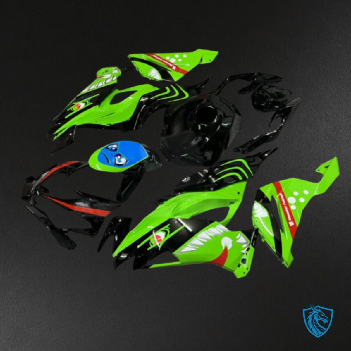 Kawasaki ZX6R (2019-2023) Black & Green Shark Fairings Kit - Aftermarket ABS Bodywork