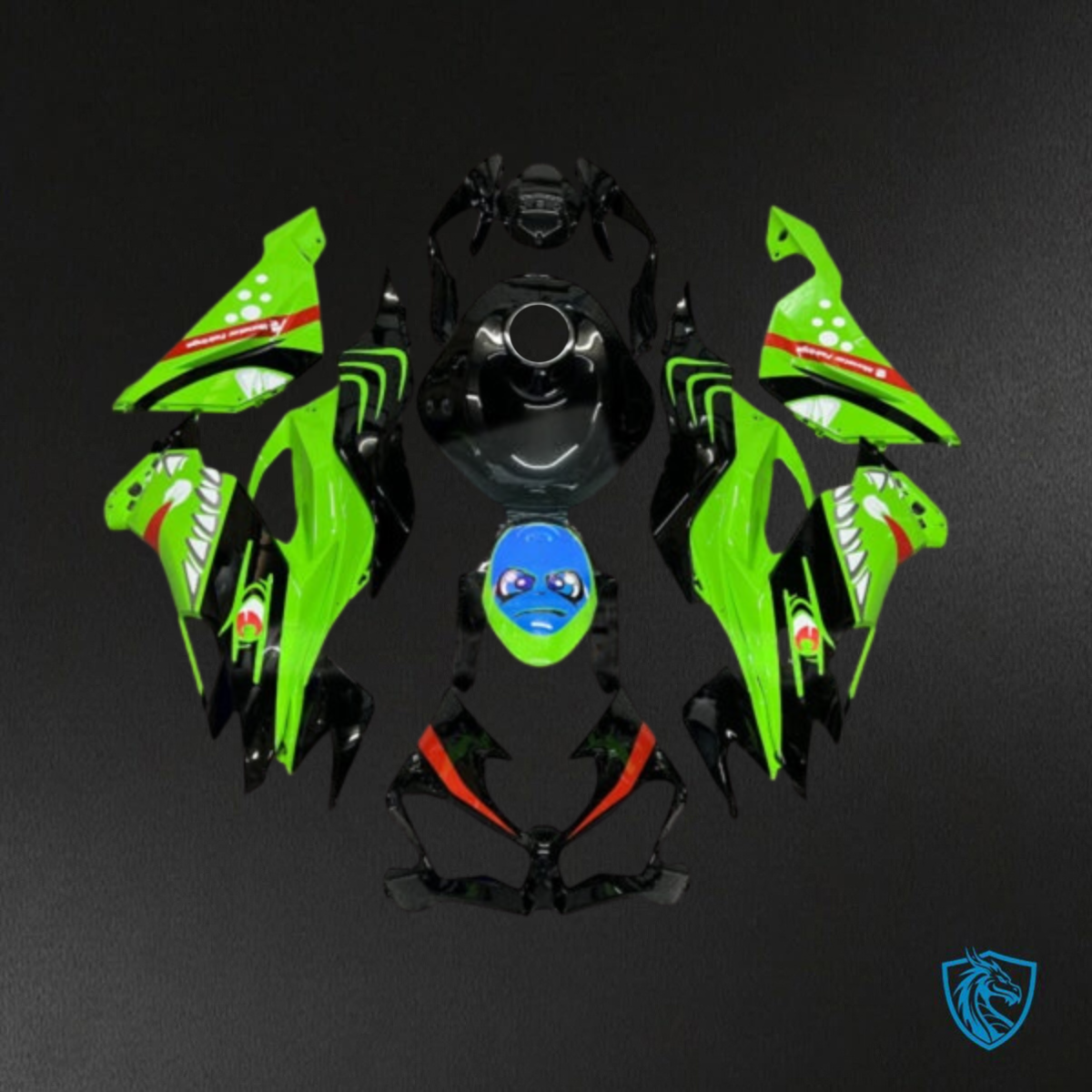 Kawasaki ZX6R (2019-2023) Black & Green Shark Fairings Kit - Aftermarket ABS Bodywork