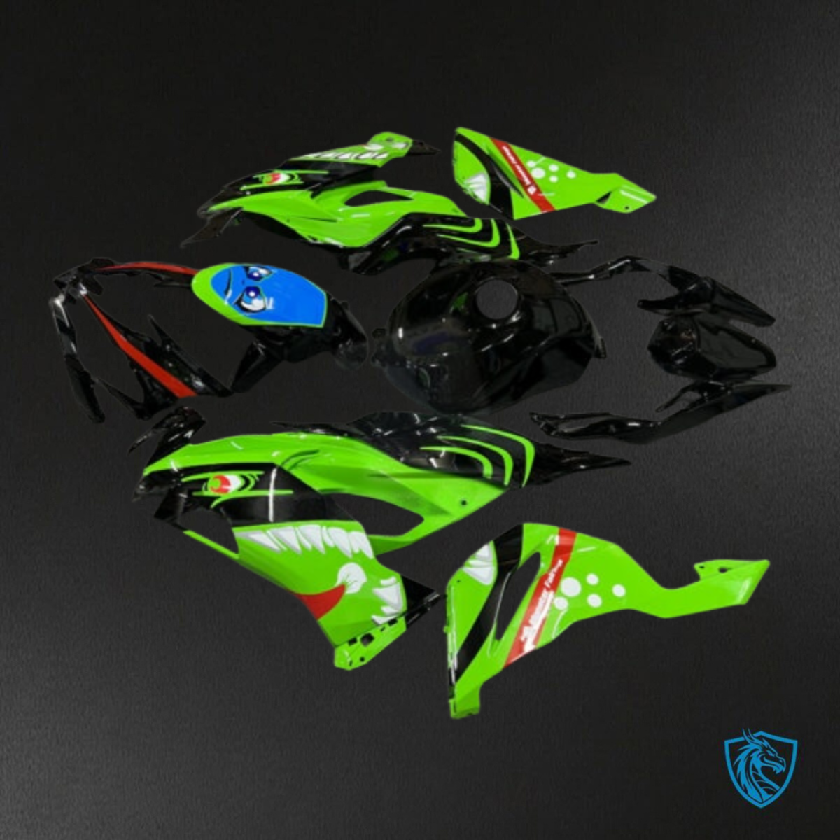 Kawasaki ZX6R (2019-2023) Black & Green Shark Fairings Kit - Aftermarket ABS Bodywork