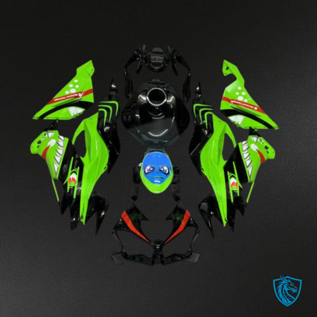 Kawasaki ZX6R (2019-2023) Blue, Green & Black Shark Fairing Kit | ABS Bodywork