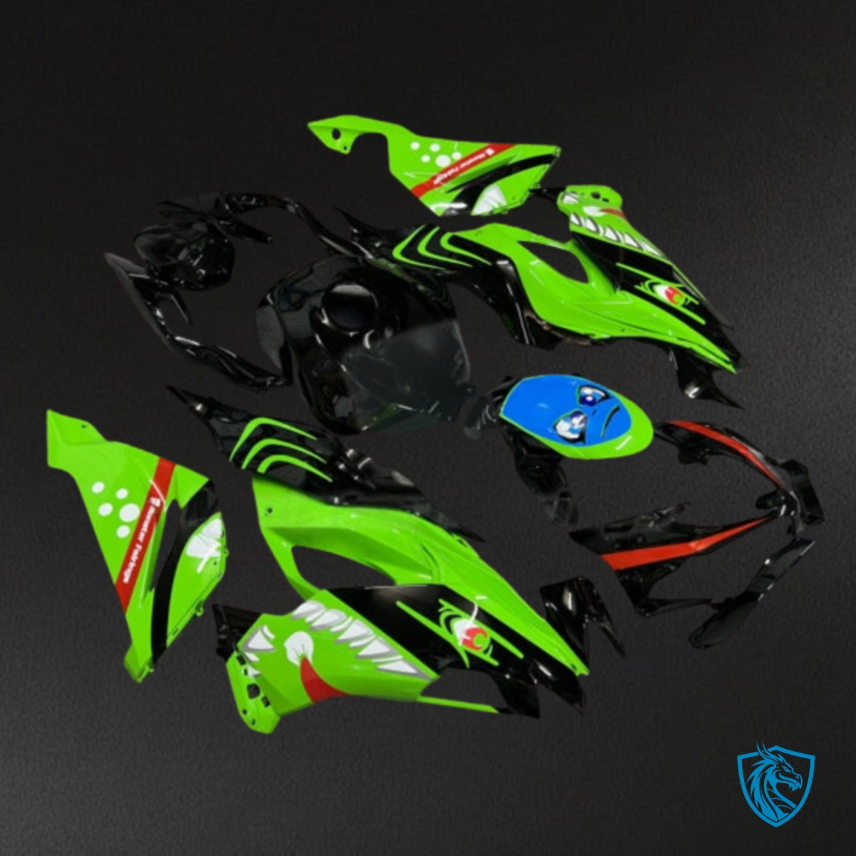 Kawasaki ZX6R (2019-2023) Blue, Green & Black Shark Fairing Kit | ABS Bodywork