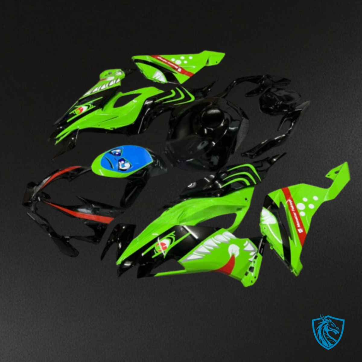 Kawasaki ZX6R (2019-2023) Blue, Green & Black Shark Fairing Kit | ABS Bodywork