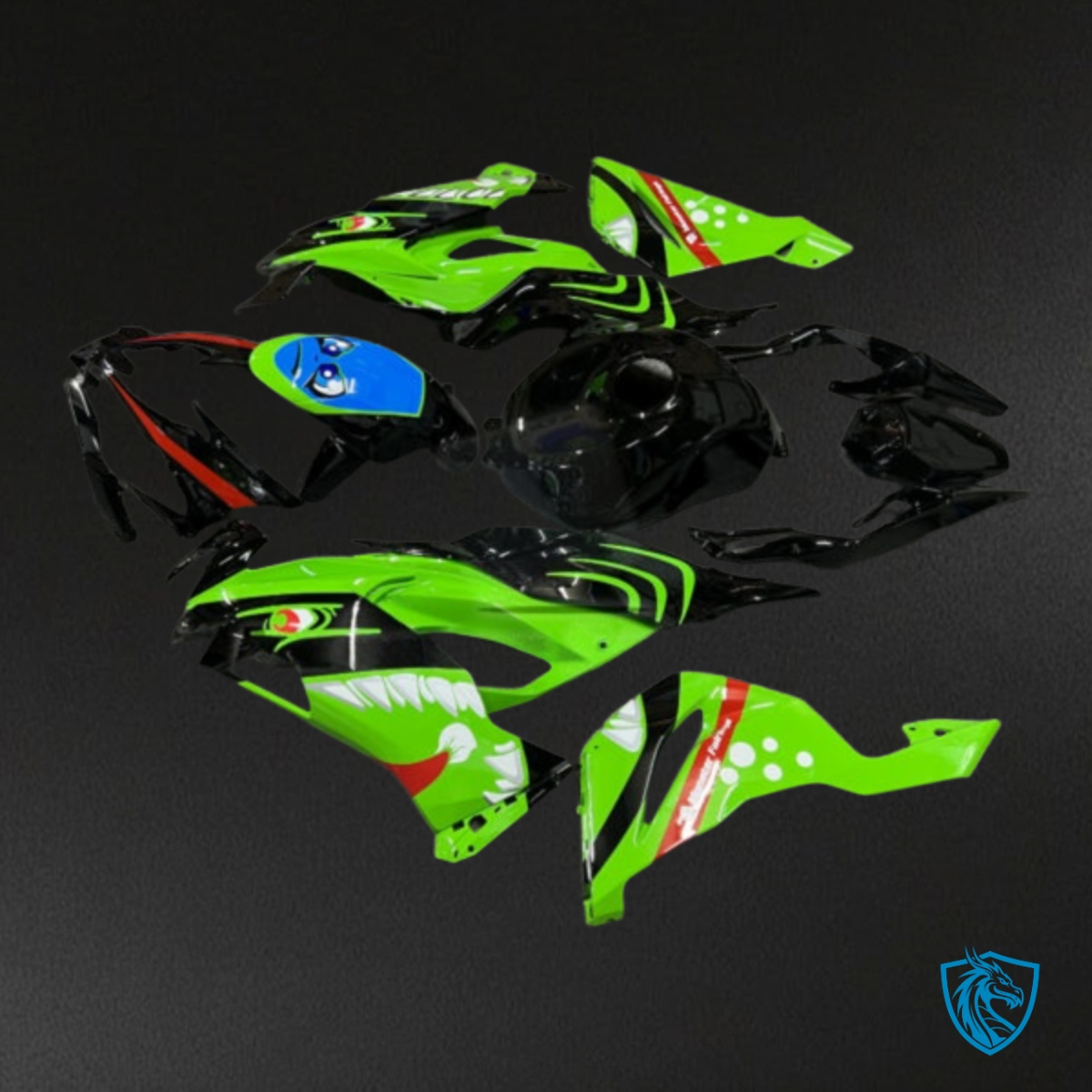 Kawasaki ZX6R (2019-2023) Blue, Green & Black Shark Fairing Kit | ABS Bodywork
