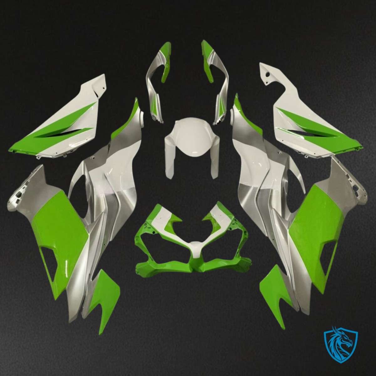 Kawasaki ZX6R (2019-2023) Green, White & Silver Fairing Kit - Aftermarket ABS Bodywork