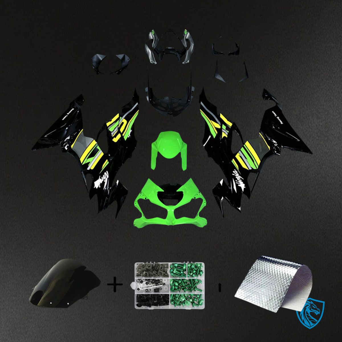 Kawasaki ZX6R (2019-2023) Green, Yellow & Black - Fairing Kit