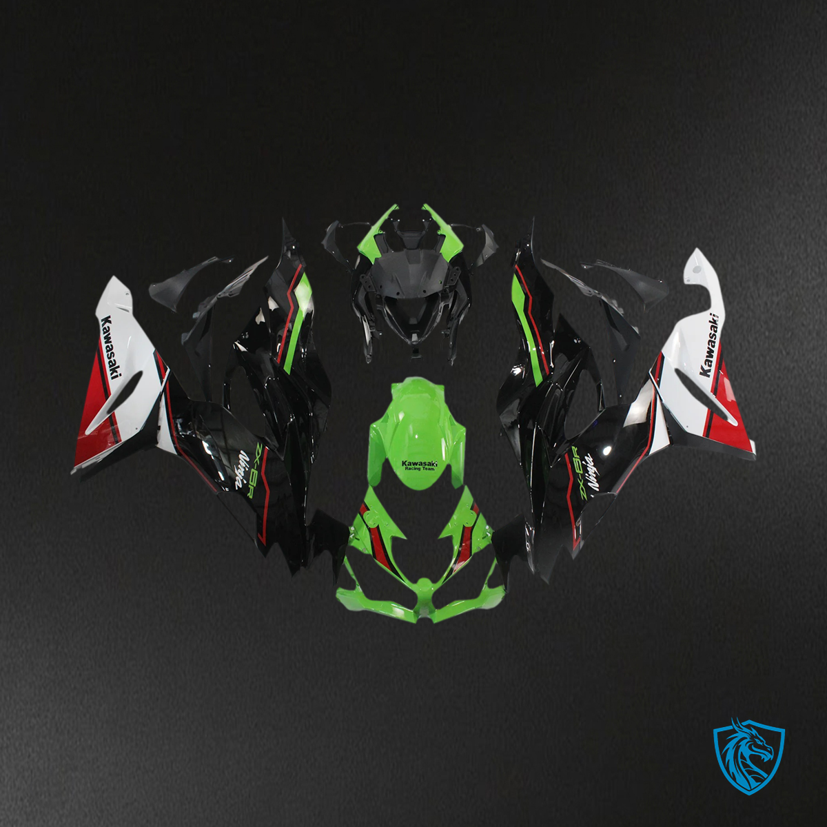 Kawasaki ZX6R (2019-2023) Green, Black & White - Fairing Kit