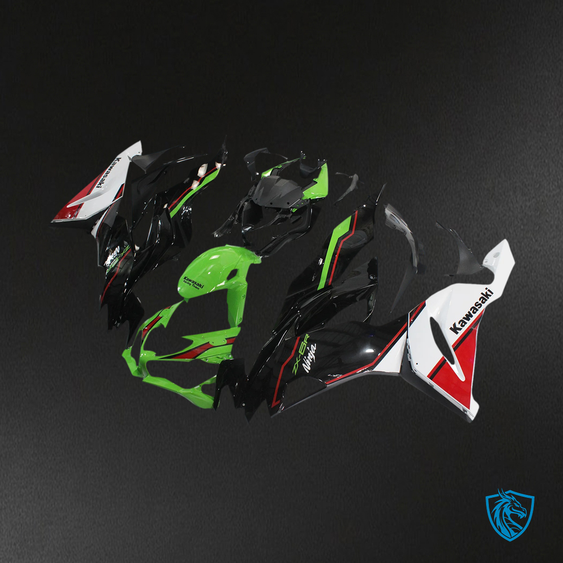 Kawasaki ZX6R (2019-2023) Green, Black & White - Fairing Kit