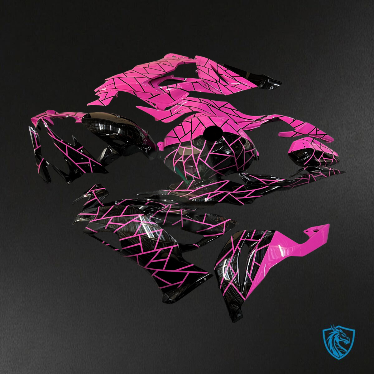 Kawasaki ZX6R (2019-2023) Matte Black & High Vis Hot Pink - Custom ABS Fairing Kit