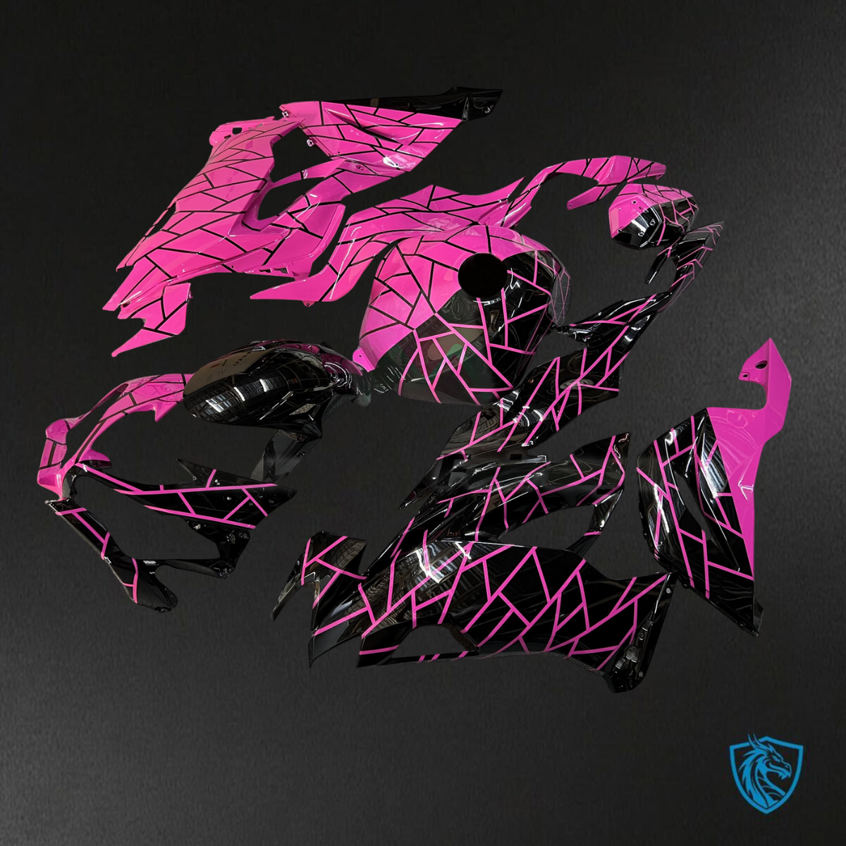Kawasaki ZX6R (2019-2023) Matte Black & High Vis Hot Pink - Custom ABS Fairing Kit