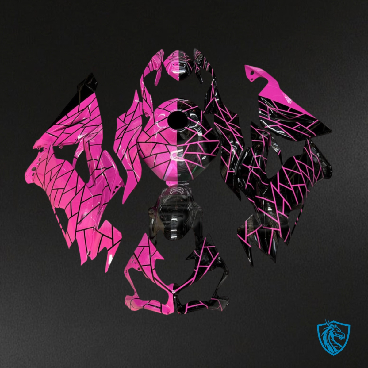 Kawasaki ZX6R (2019-2023) Matte Black & Hot Pink Split Fairing Kit | ABS Bodywork
