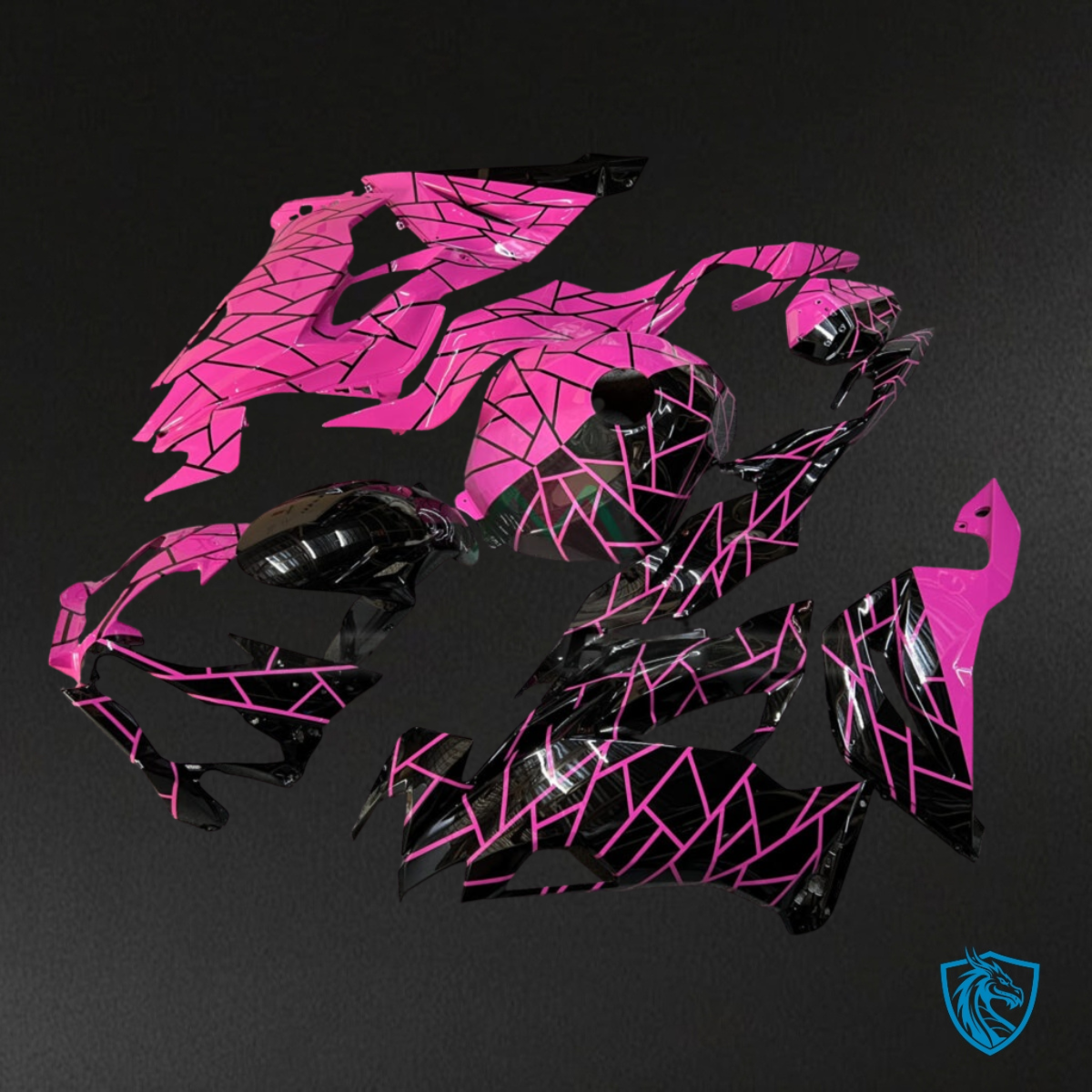 Kawasaki ZX6R (2019-2023) Matte Black & Hot Pink Split Fairing Kit | ABS Bodywork
