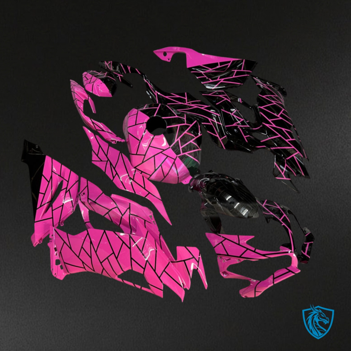 Kawasaki ZX6R (2019-2023) Matte Black & Hot Pink Split Fairing Kit | ABS Bodywork