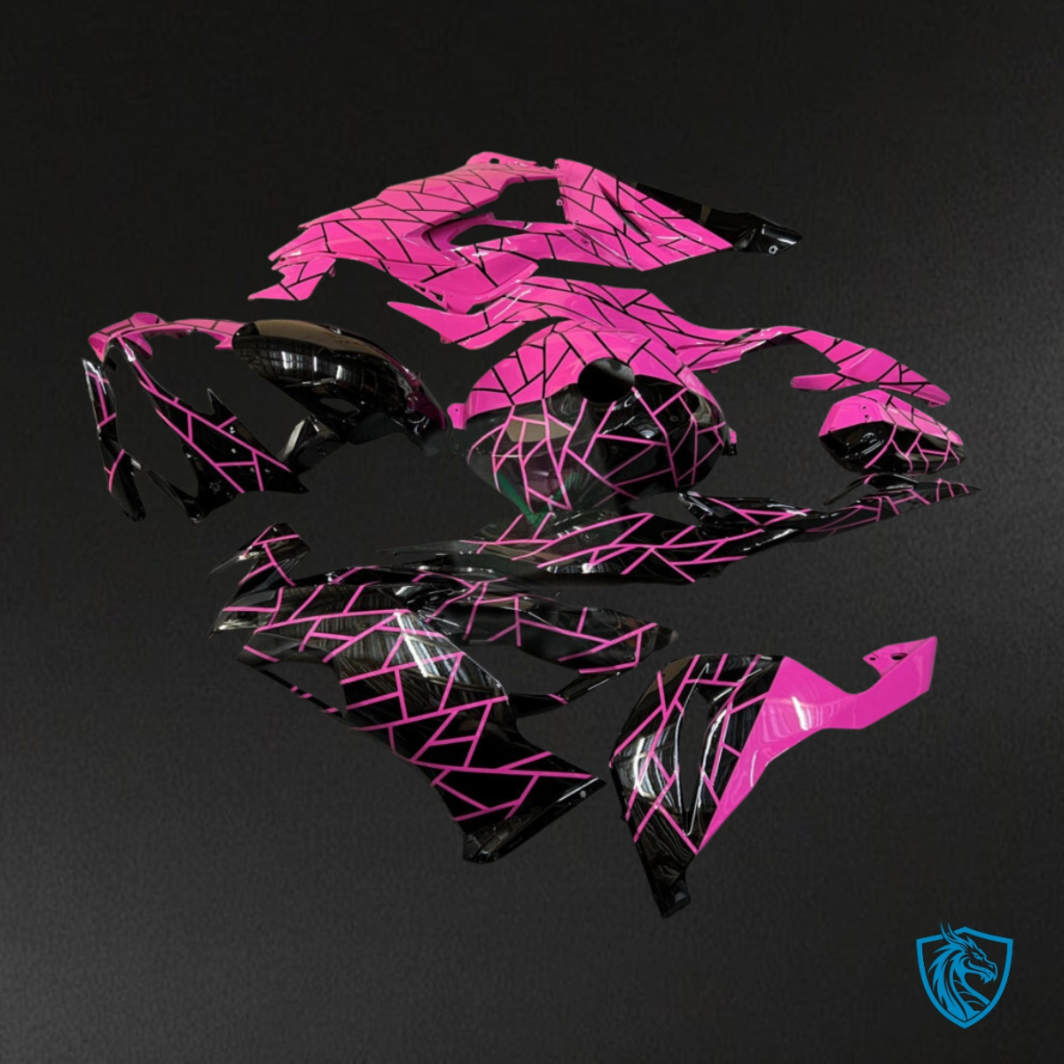 Kawasaki ZX6R (2019-2023) Matte Black & Hot Pink Split Fairing Kit | ABS Bodywork