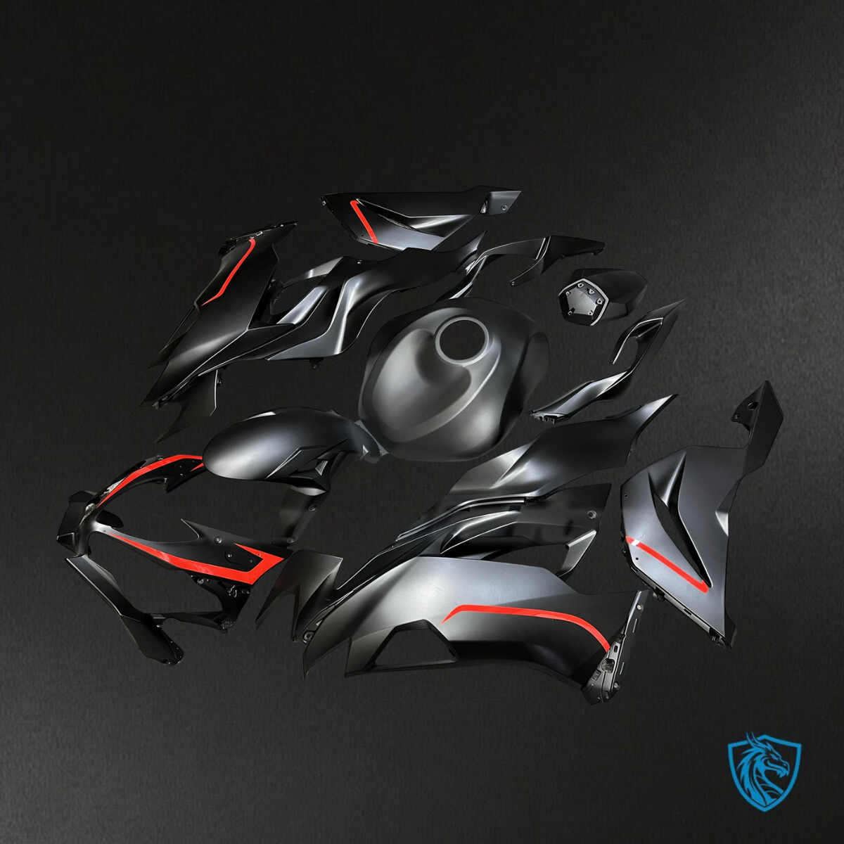 Kawasaki ZX6R (2019-2023) Matte Black & Red - Custom ABS Fairing Kit