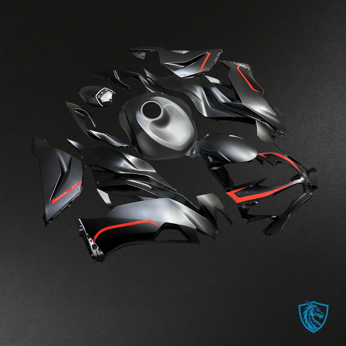 Kawasaki ZX6R (2019-2023) Matte Black & Red - Custom ABS Fairing Kit