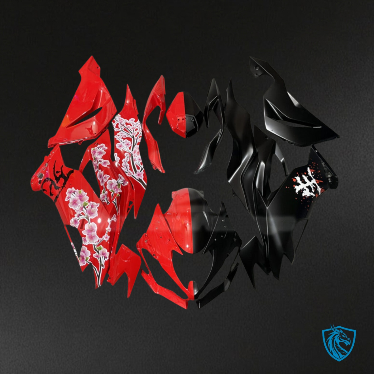 Kawasaki ZX6R (2019-2023) Matte Black & Gloss Red Cherry Split - Custom ABS Fairing Kit