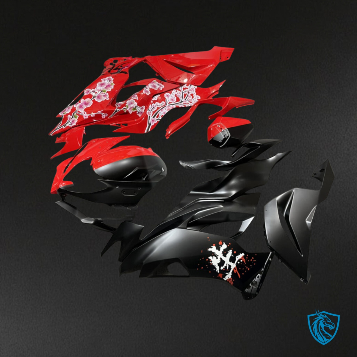 Kawasaki ZX6R (2019-2023) Matte Black & Gloss Red Cherry Split - Custom ABS Fairing Kit
