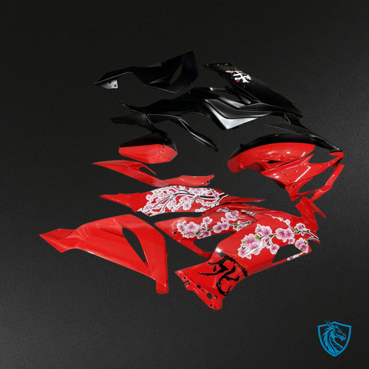Kawasaki ZX6R (2019-2023) Matte Black & Gloss Red Cherry Split - Custom ABS Fairing Kit