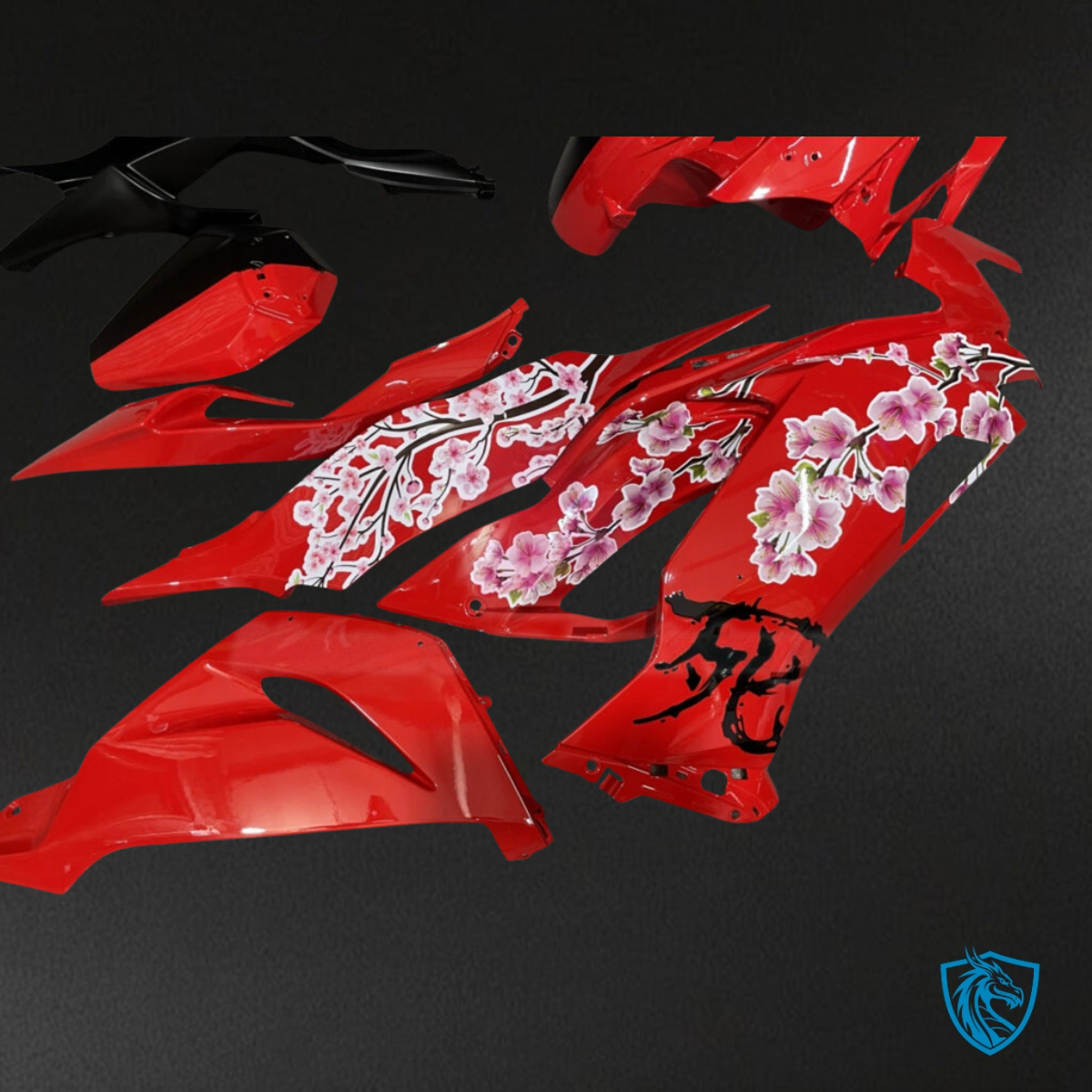 Kawasaki ZX6R (2019-2023) Matte Black & Gloss Red Cherry Split - Custom ABS Fairing Kit