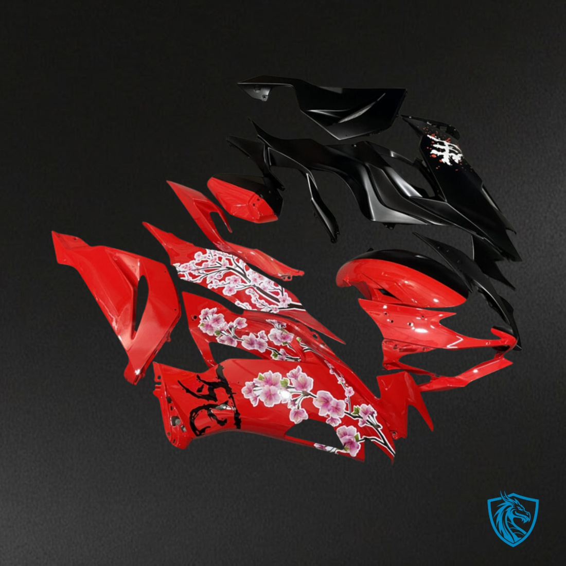 Kawasaki ZX6R (2019-2023) Matte Black & Gloss Red Cherry Split - Custom ABS Fairing Kit